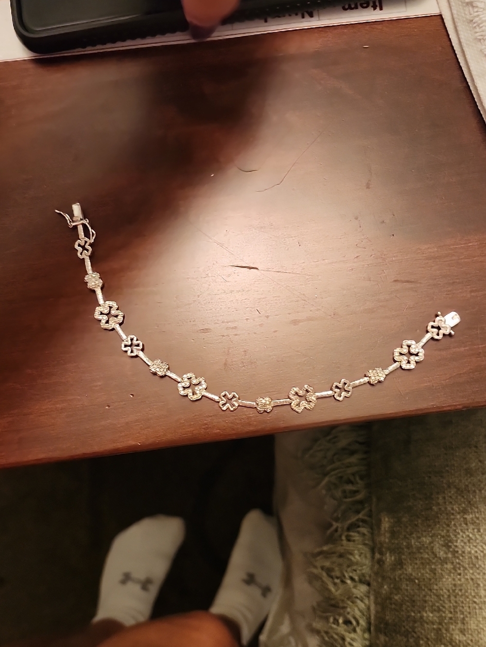 Silver Floral Link Bracelet - Elegant Women's Jewelry